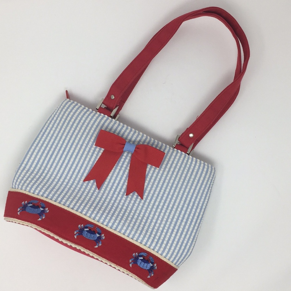 Braciano Seersucker Embroidered Crab Bucket Bag